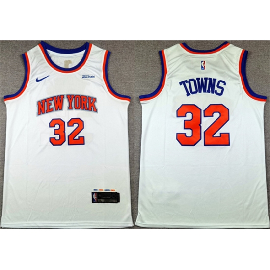 Men's New Yok Knicks #32 Karl-Anthony Towns White 2024 Association Edition Stitched Basketball Jersey