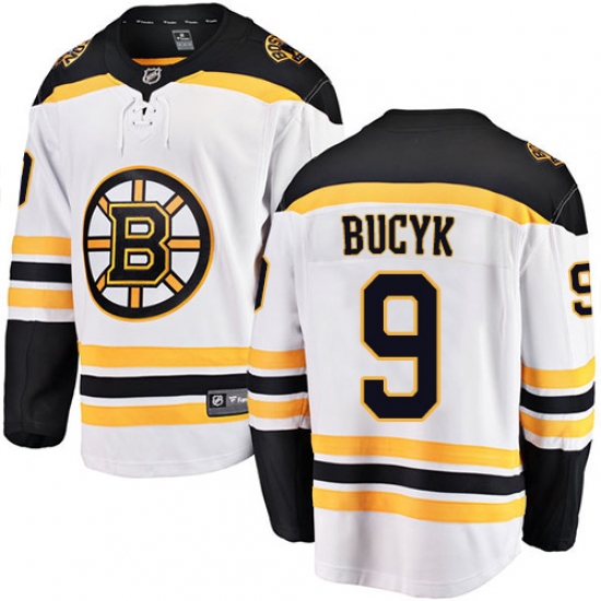 Men's Boston Bruins #9 Johnny Bucyk Authentic White Away Fanatics Branded Breakaway NHL Jersey - Ujersey