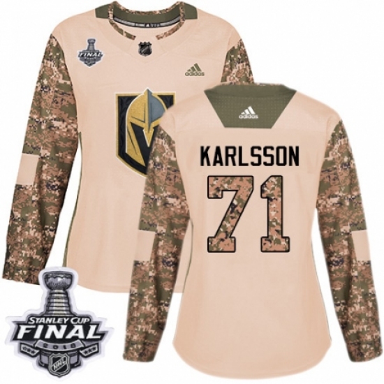 Women's Adidas Vegas Golden Knights #71 William Karlsson Authentic Camo Veterans Day Practice 2018 Stanley Cup Final NHL Jersey - Ujersey