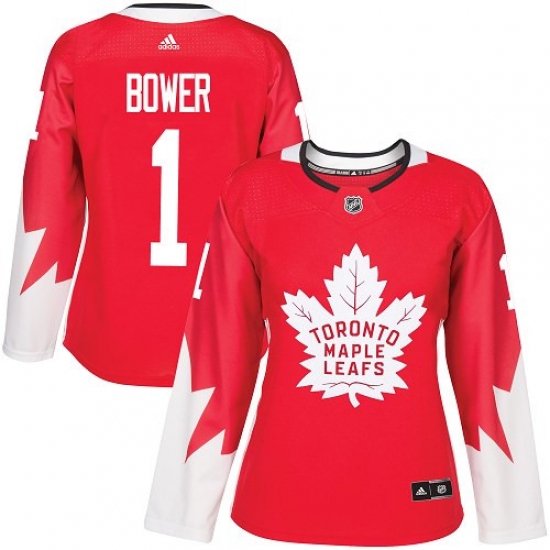 Women's Adidas Toronto Maple Leafs #1 Johnny Bower Authentic Red Alternate NHL Jersey - Ujersey