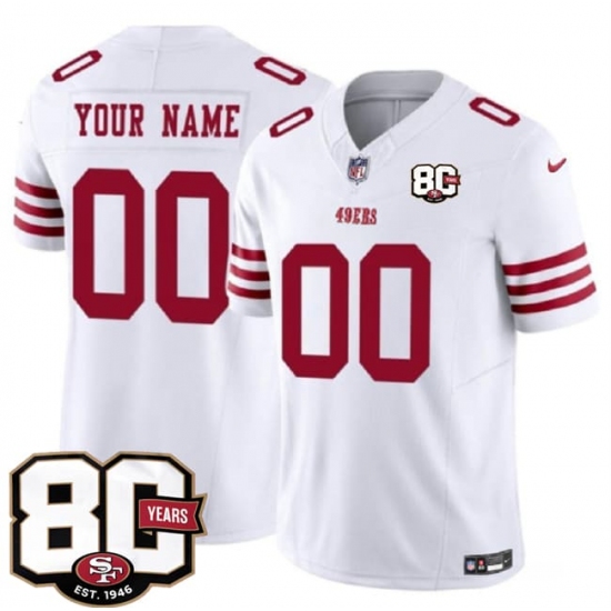 Men's San Francisco 49ers Active Player Custom White 80th Anniversary Patch 2026 F.U.S.E. Vapor Untouchable Limited Football Stitched Jersey - Ujersey
