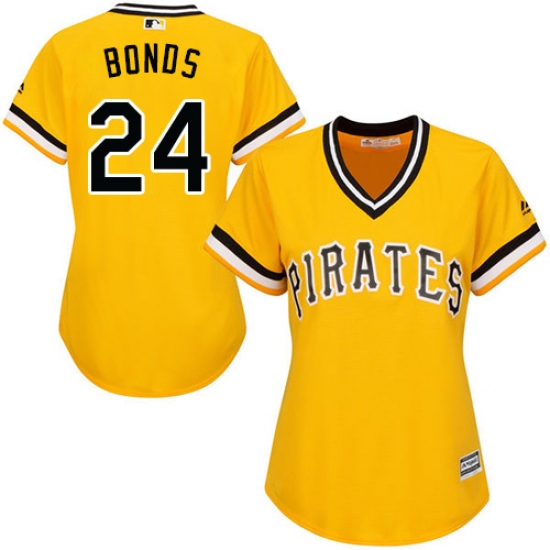 Women's Majestic Pittsburgh Pirates #24 Barry Bonds Authentic Gold Alternate Cool Base MLB Jersey - Ujersey