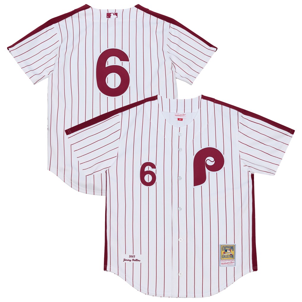 Men's Philadelphia Phillies Jimmy Rollins Mitchell & Ness White 2003 Cooperstown Collection Authentic Jersey - Ujersey
