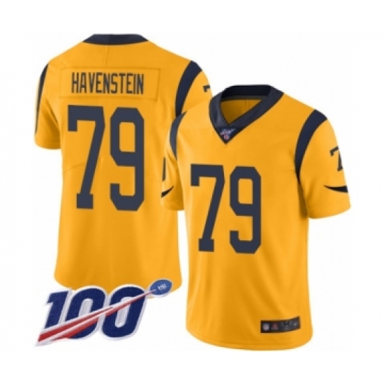 Men's Los Angeles Rams #79 Rob Havenstein Limited Gold Rush Vapor Untouchable 100th Season Football Jersey