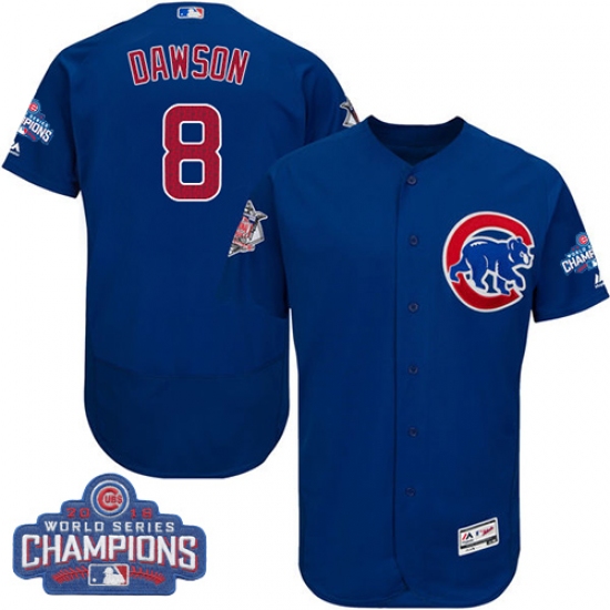 Men's Majestic Chicago Cubs #8 Andre Dawson Royal Blue 2016 World Series Champions Flexbase Authentic Collection MLB Jersey - Ujersey