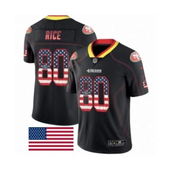 Men's San Francisco 49ers #80 Jerry Rice Limited Black Rush USA Flag Football Jersey - Ujersey