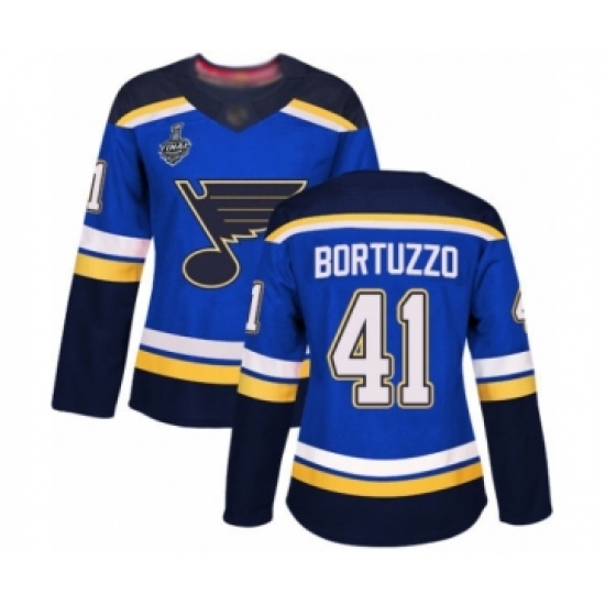 Women's St. Louis Blues #41 Robert Bortuzzo Authentic Royal Blue Home 2019 Stanley Cup Final Bound Hockey Jersey - Ujersey