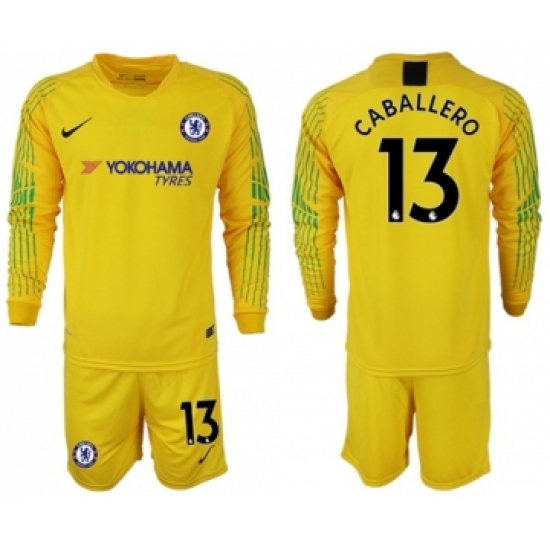 Chelsea #13 Caballero Yellow Goalkeeper Long Sleeves Soccer Club Jersey