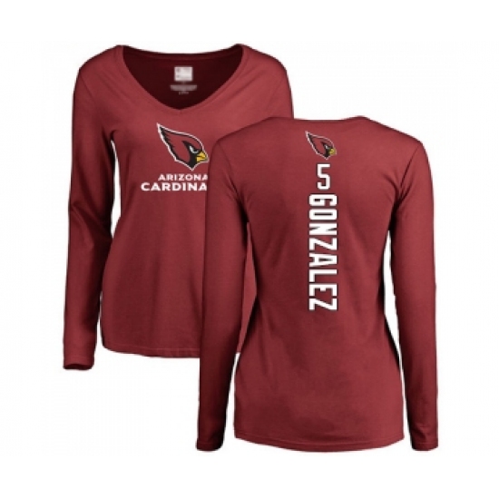 Football Women's Arizona Cardinals #5 Zane Gonzalez Maroon Backer Long Sleeve T-Shirt