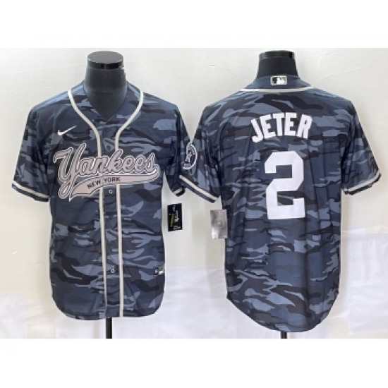 Men's New York Yankees #2 Derek Jeter Grey Camo Cool Base Stitched Baseball Jersey - Ujersey