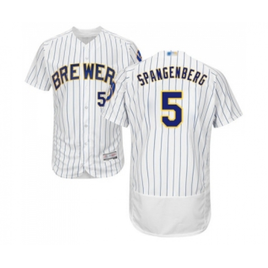 Men's Milwaukee Brewers #5 Cory Spangenberg White Home Flex Base Authentic Collection Baseball Jersey - Ujersey