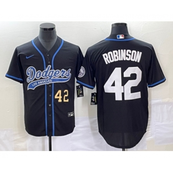 Men's Los Angeles Dodgers #42 Jackie Robinson Number Black Cool Base Stitched Baseball Jersey - Ujersey