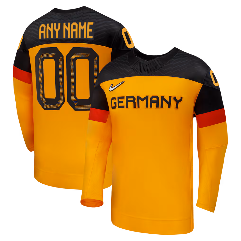 Men's Germany Hockey Nike Gold 2026 Away Replica Custom Jersey - Ujersey NHL