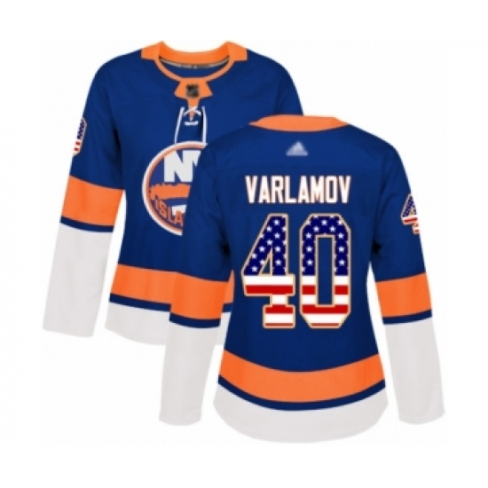 Women's New York Islanders #40 Semyon Varlamov Authentic Royal Blue USA Flag Fashion Hockey Jersey - Ujersey