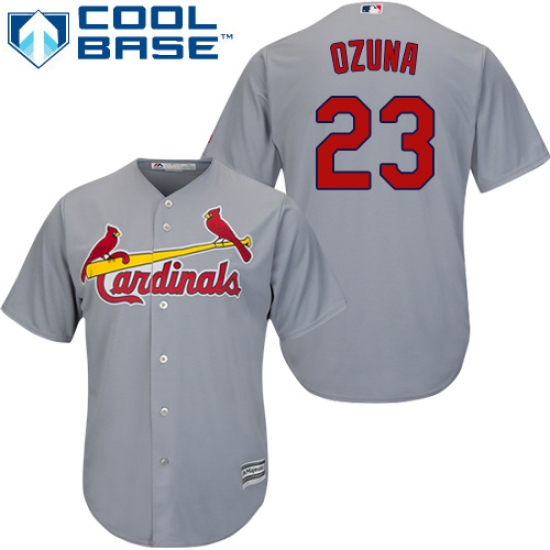 Youth Majestic St. Louis Cardinals #23 Marcell Ozuna Replica Grey Road Cool Base MLB Jersey - Ujersey