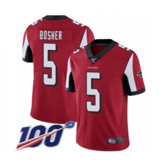 Men's Atlanta Falcons #5 Matt Bosher Red Team Color Vapor Untouchable Limited Player 100th Season Football Jersey - Ujersey