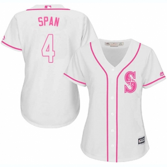 Women's Majestic Seattle Mariners #4 Denard Span Replica White Fashion Cool Base MLB Jersey - Ujersey