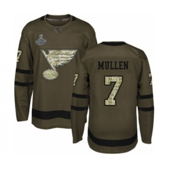 Youth St. Louis Blues #7 Joe Mullen Authentic Green Salute to Service 2019 Stanley Cup Champions Hockey Jersey - Ujersey