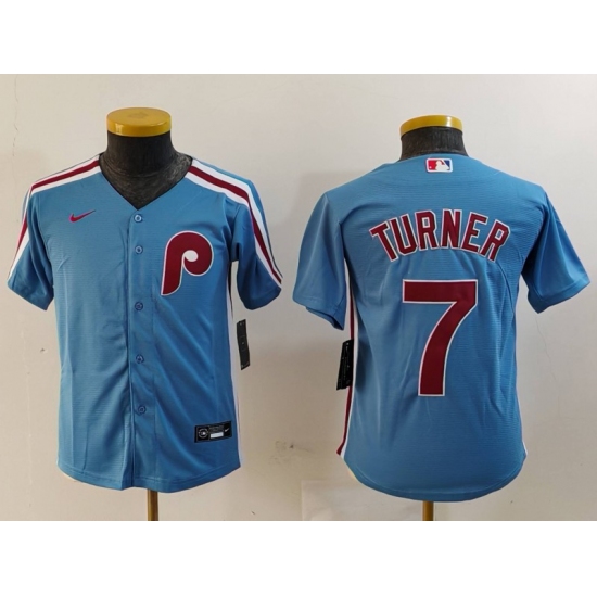 Youth Philadelphia Phillies #7 Trea Turner Light Blue Cooperstown Cool Base Jersey - Ujersey