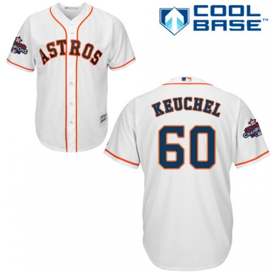 Youth Majestic Houston Astros #60 Dallas Keuchel Replica White Home 2017 World Series Champions Cool Base MLB Jersey