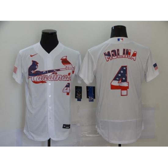 Men's Nike St. Louis Cardinals #4 Yadier Molina Yadi White 2020 Stars & Stripes 4th of July Jersey