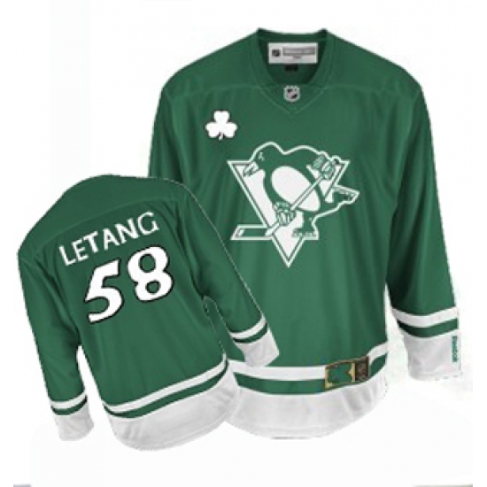Men's Reebok Pittsburgh Penguins #58 Kris Letang Premier Green St Patty's Day NHL Jersey - Ujersey