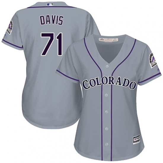 Women's Majestic Colorado Rockies #71 Wade Davis Replica Grey Road Cool Base MLB Jersey - Ujersey