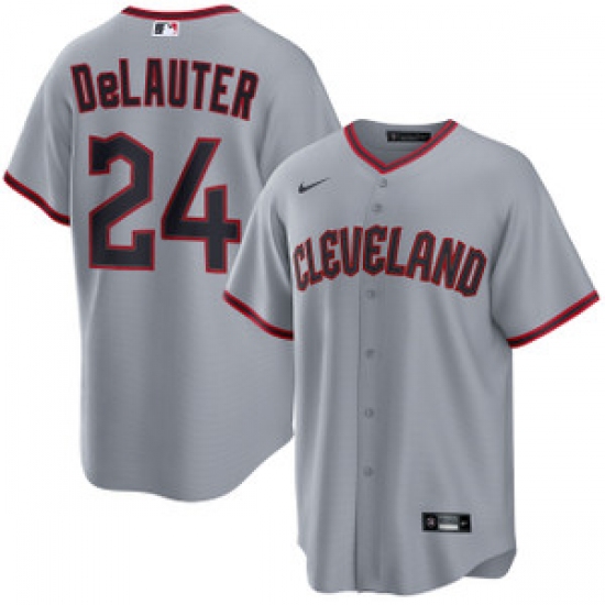 Men's Cleveland Guardians #24 Chase DeLauter Gray Cool Base Limited Stitched Baseball Jersey - Ujersey
