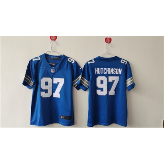 Women's Detroit Lions #97 Aidan Hutchinson Blue Vapor Football Stitched Jersey(Run Smaller) - Ujersey