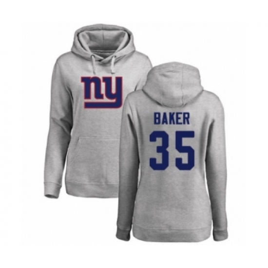 Football Women's New York Giants #35 Deandre Baker Ash Name & Number Logo Pullover Hoodie - Ujersey