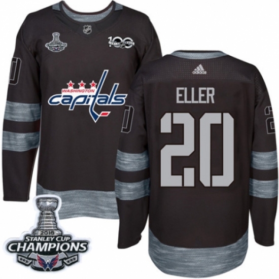 Men's Adidas Washington Capitals #20 Lars Eller Authentic Black 1917-2017 100th Anniversary 2018 Stanley Cup Final Champions NHL Jersey - Ujersey