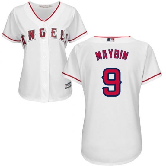 Women's Majestic Los Angeles Angels of Anaheim #9 Cameron Maybin Authentic White Home Cool Base MLB Jersey - Ujersey