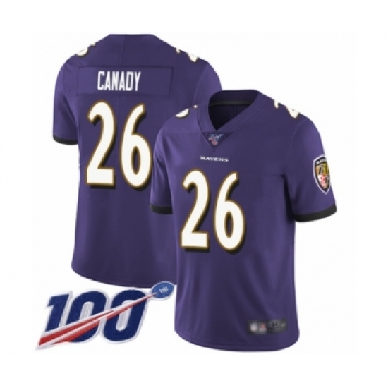 Men's Baltimore Ravens #26 Maurice Canady Purple Team Color Vapor Untouchable Limited Player 100th Season Football Jersey - Ujersey
