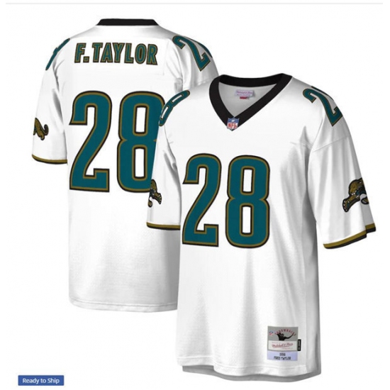 Mens Jacksonville Jaguars #28 Fred Taylor Mitchell&Ness White Legacy Throwback Jersey - Ujersey