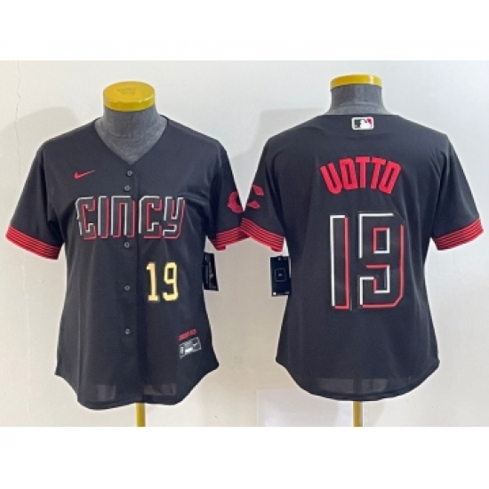 Women's Cincinnati Reds #19 Joey Votto Number Black 2023 City Connect Cool Base Stitched Jersey - Ujersey