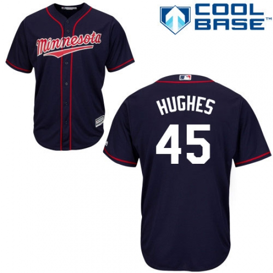 Men's Majestic Minnesota Twins #45 Phil Hughes Replica Navy Blue Alternate Road Cool Base MLB Jersey - Ujersey