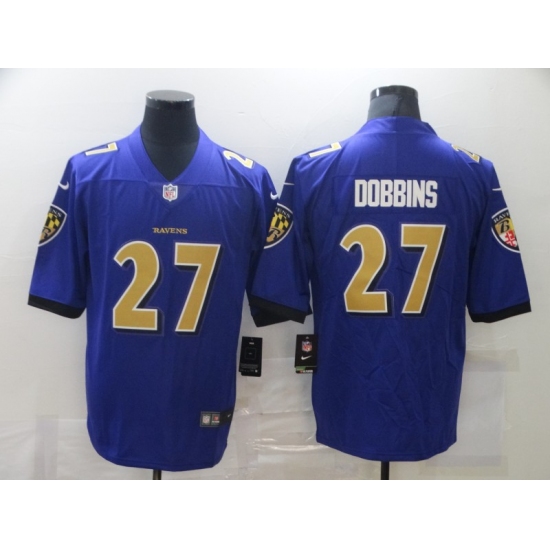 Men's Baltimore Ravens #27 J.K. Dobbins Nike Purple Gold Limited Jersey