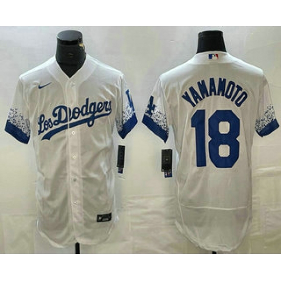 Men's Los Angeles Dodgers #18 Yoshinobu Yamamoto White 2022 City Connect Flex Base Stitched Jersey - Ujersey