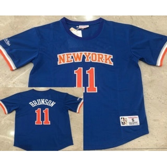 Men's New York Knicks #11 Jalen Brunson Blue Short-Sleeved Swingman Stitched Throwback Jersey - Ujersey