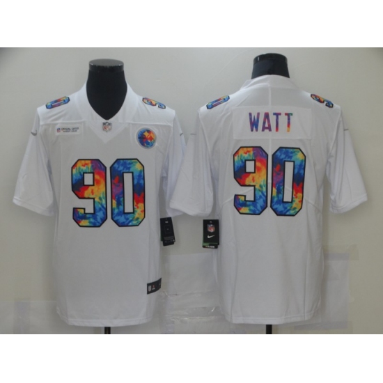 Men's Pittsburgh Steelers #90 T. J. Watt White Rainbow Version Nike Limited Jersey - Ujersey