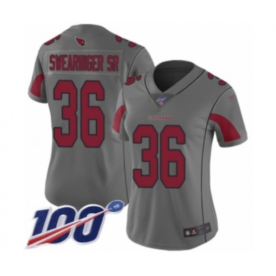 Women's Arizona Cardinals #36 D.J. Swearinger SR Limited Silver Inverted Legend 100th Season Football Jersey - Ujersey