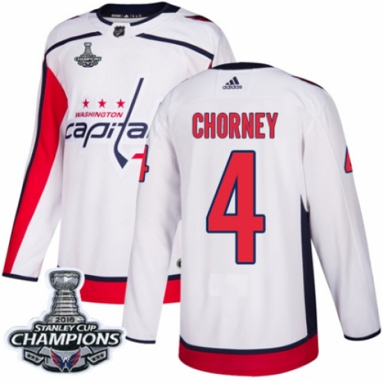 Men's Adidas Washington Capitals #4 Taylor Chorney Authentic White Away 2018 Stanley Cup Final Champions NHL Jersey - Ujersey