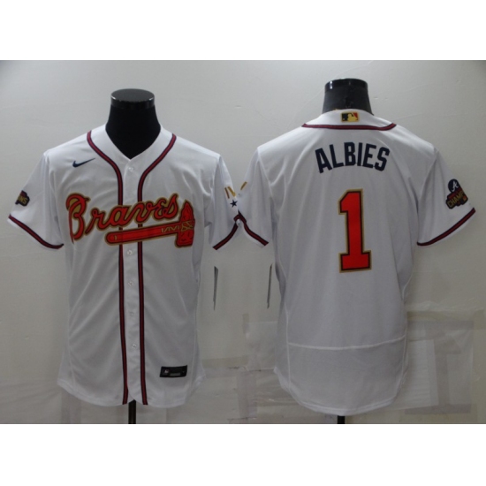Men's Atlanta Braves #1 Ozzie Albies White 2022 Gold Program Authentic Player Jersey