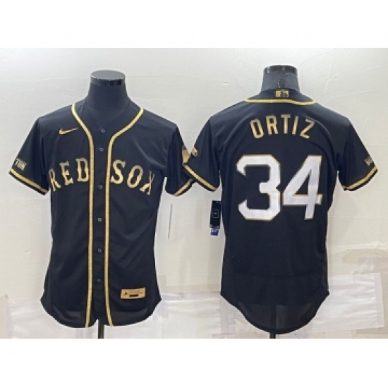 Men's Boston Red Sox #34 David Ortiz Black Gold Flex base Stitched Baseball Jersey - Ujersey