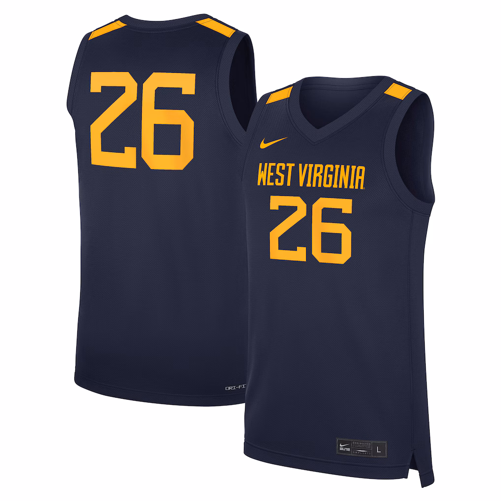Men's Nike #26 Navy West Virginia Mountaineers Road Replica Basketball Jersey