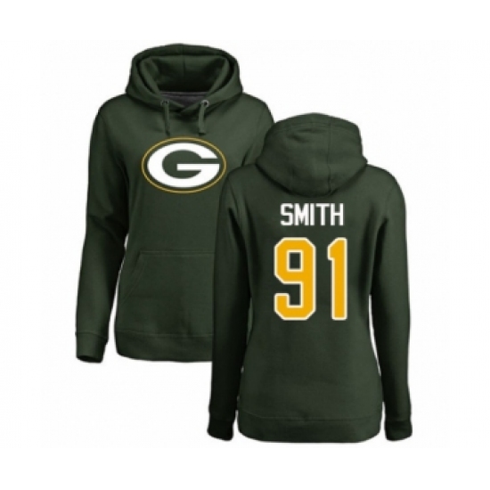 Football Women's Green Bay Packers #91 Preston Smith Green Name & Number Logo Pullover Hoodie - Ujersey