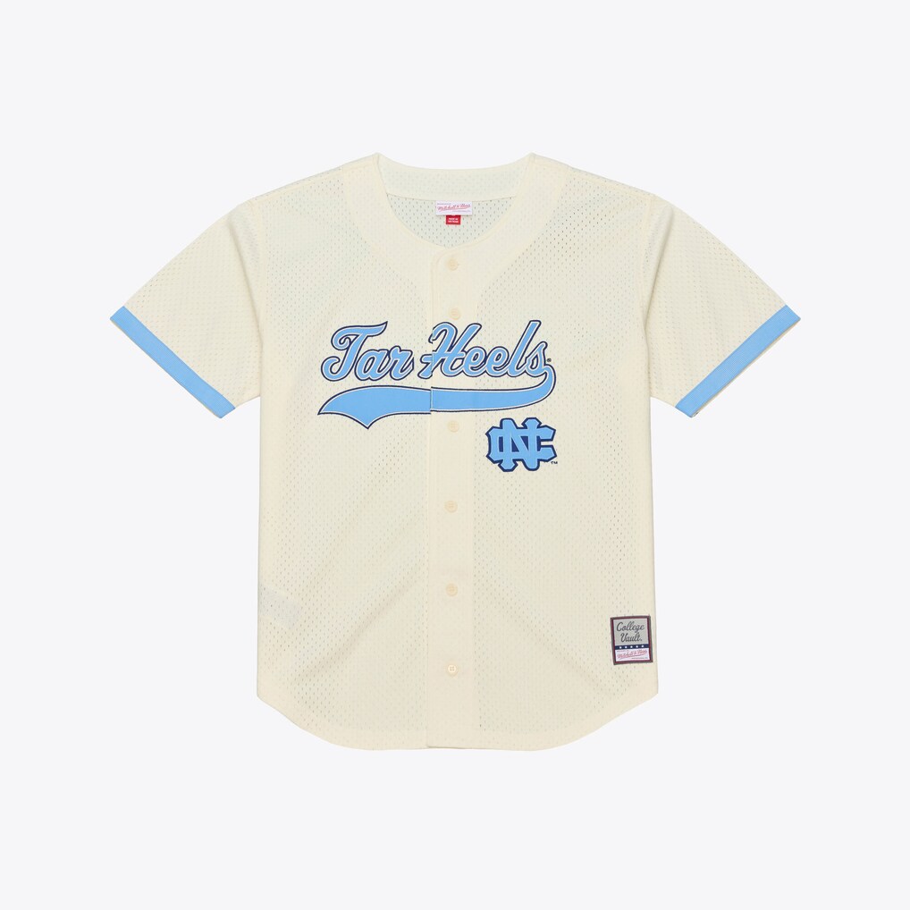 Men's Mitchell & Ness Cream North Carolina Tar Heels Mesh Button-Up Batting Practice Baseball Jersey - Ujersey