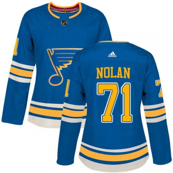 Women's Adidas St. Louis Blues #71 Jordan Nolan Authentic Navy Blue Alternate NHL Jersey