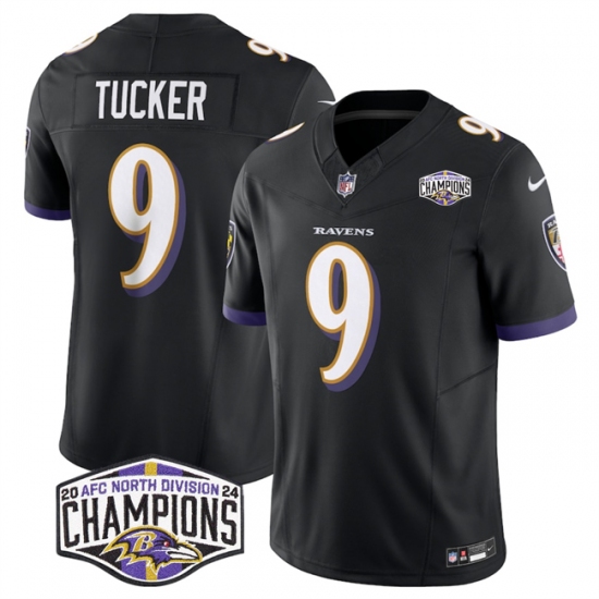 Men's Baltimore Ravens #9 Justin Tucker Black F.U.S.E 2024 AFC North Division Champions Vapor Limited Football Jersey - Ujersey