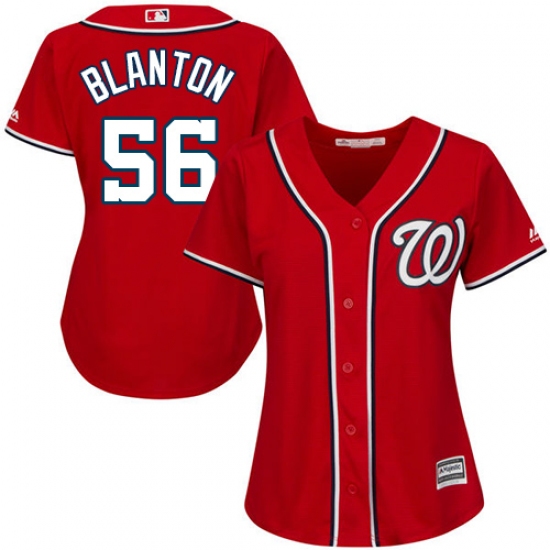 Women's Majestic Washington Nationals #56 Joe Blanton Authentic Red Alternate 1 Cool Base MLB Jersey - Ujersey